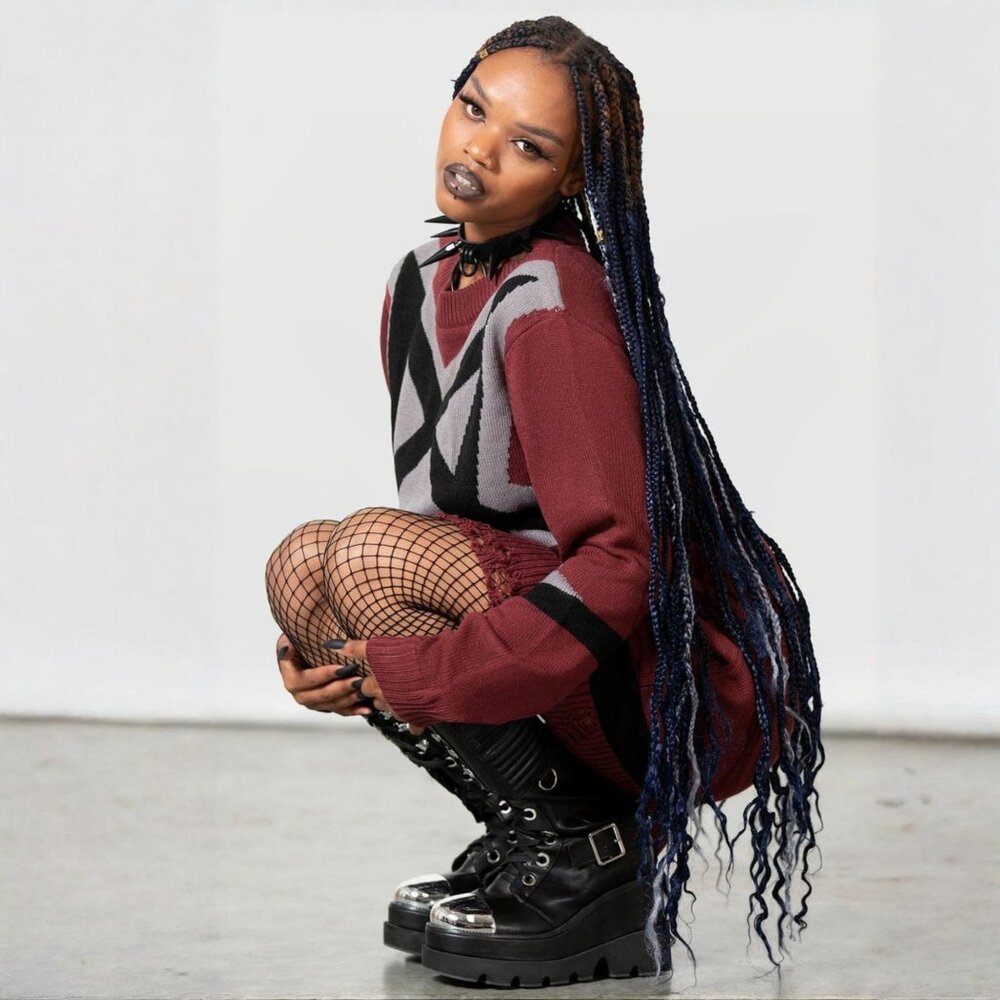 Killstar ✦ Star Crux Knit Sweater ✦ Burgundy Black Geometric Soft Gothic Knit